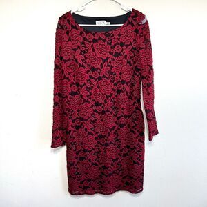 Eliza J Red and Black Lace Sheath Floral Dress 12